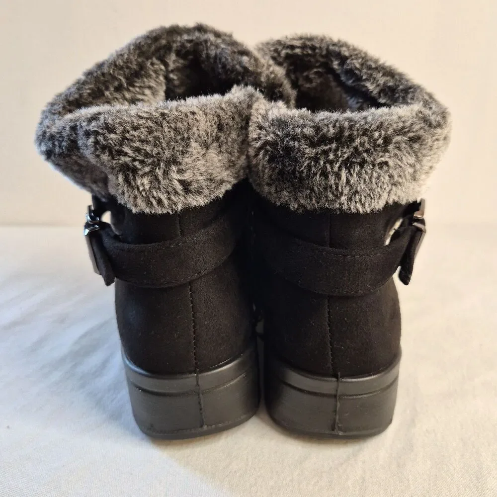Flexus by Spring Step Womens Santuzza Booties Size 9B Microsuede Faux Fur Black